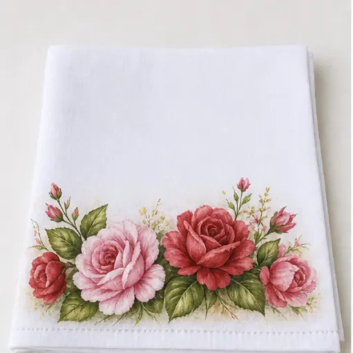 Pano de prato com rosas pintadas