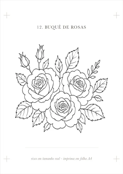 Folha A4 com o risco de rosas pronto para imprimir